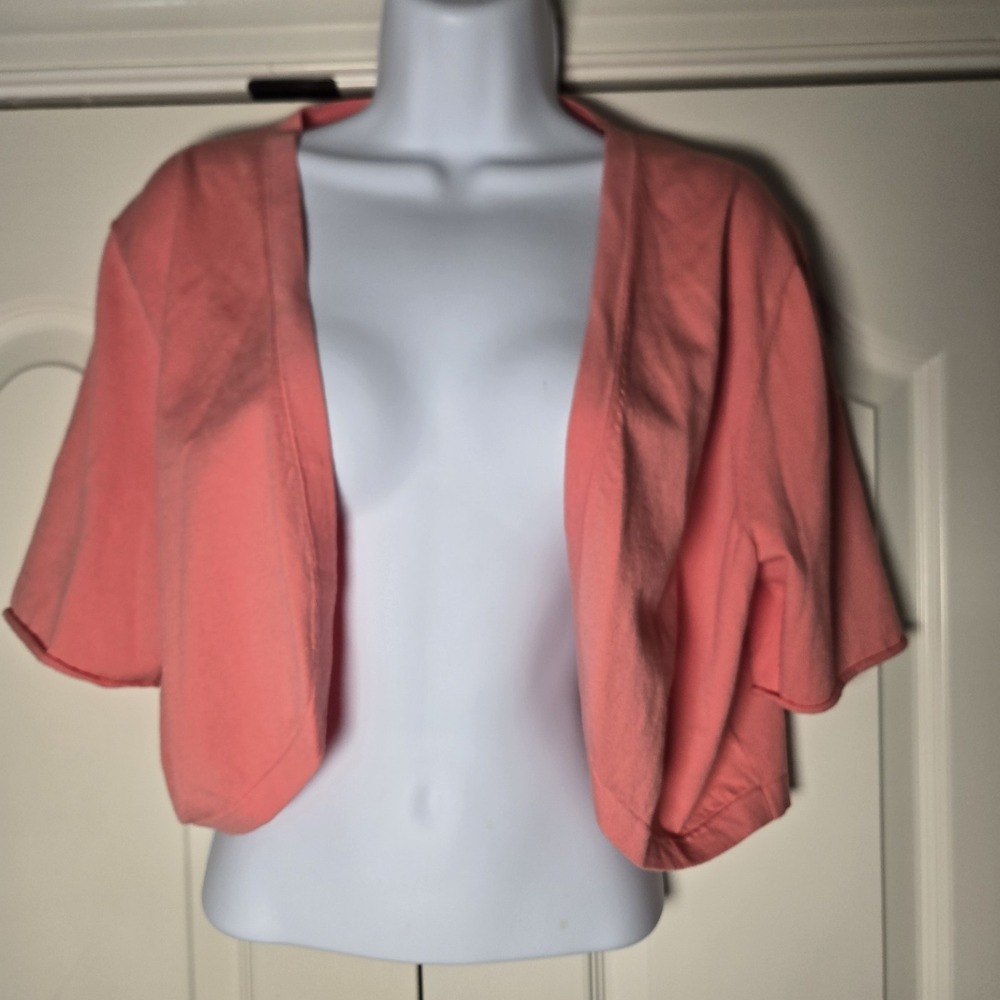 Lafayette 148 Crop Open‎ Cardigan Short Sleeve Women's XL Coral  Stretch NWT